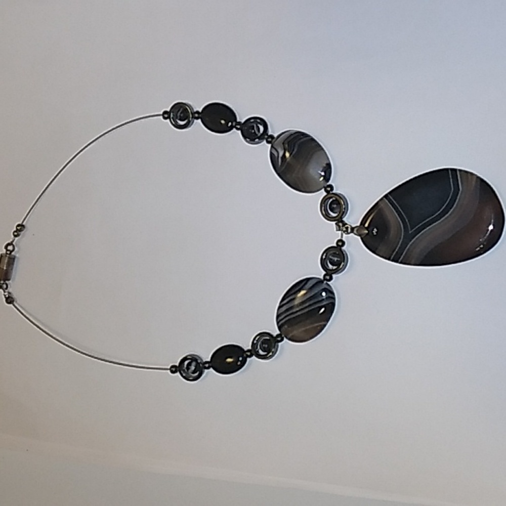 Stunning Polished Natural Large Black Agate Necklace